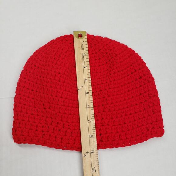 Crochet Beanie Hat Adult Red Handmade Outdoors Casual Streetwear Eclectic - Picture 10 of 12